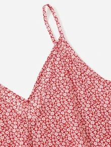 SHEIN VCAY 小碎花印花吊帶連衣裙 - 紅色 - 查看 4