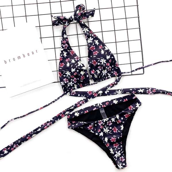 

Floral Halter High Waisted Bikini Swimsuit, Multicolor