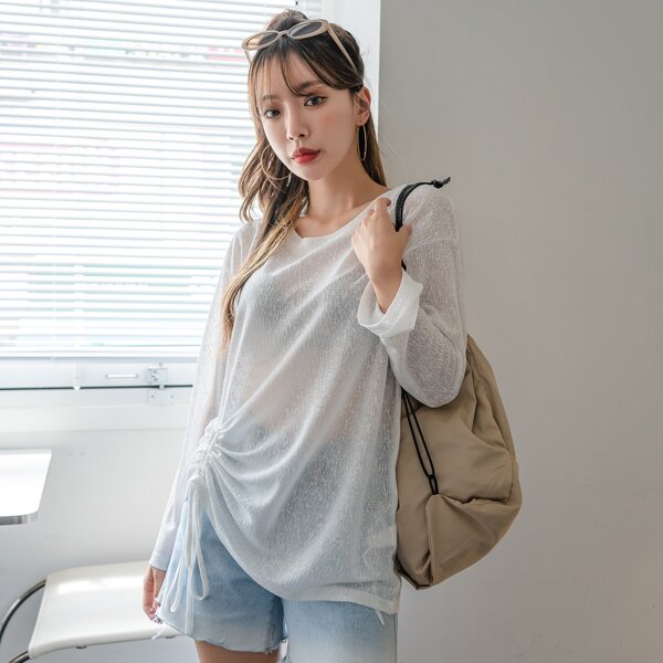 

Solid Drawstring Side Tee, White