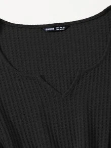 SHEIN EZwear Plus Drawstring Waist Lettuce Edge Romper - Black - View 4