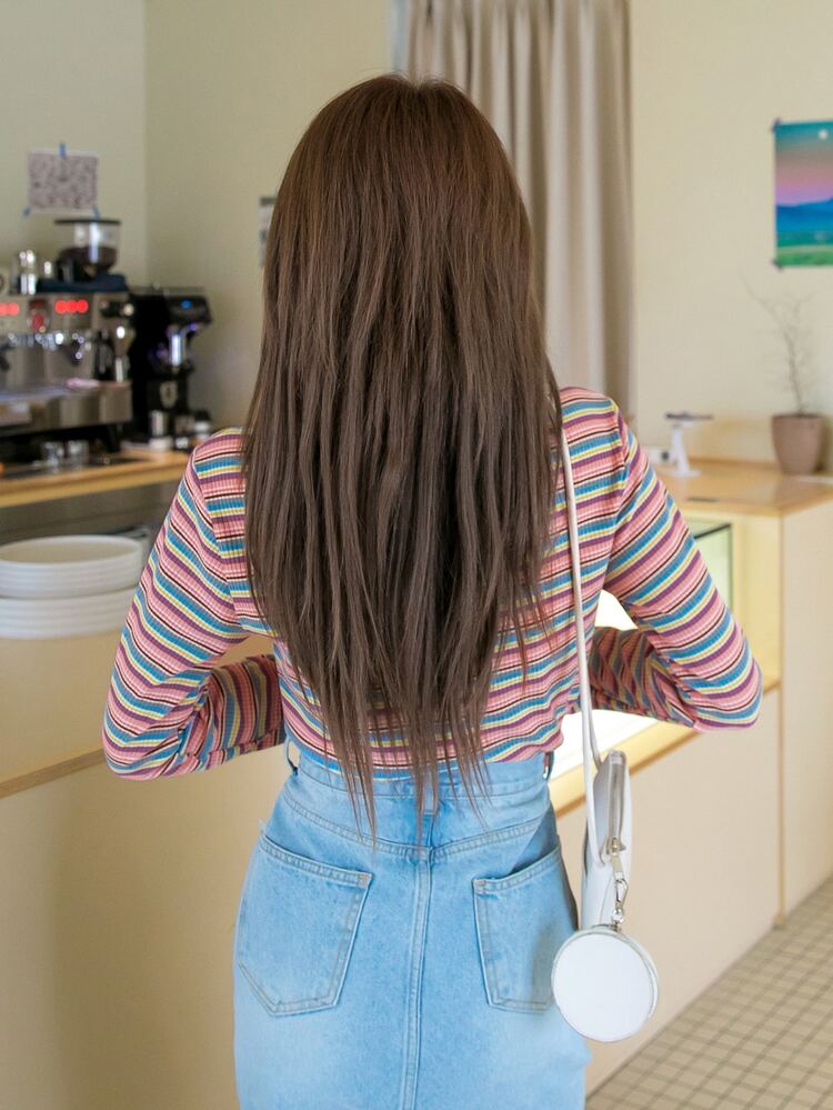 Fake Button Through Striped Top