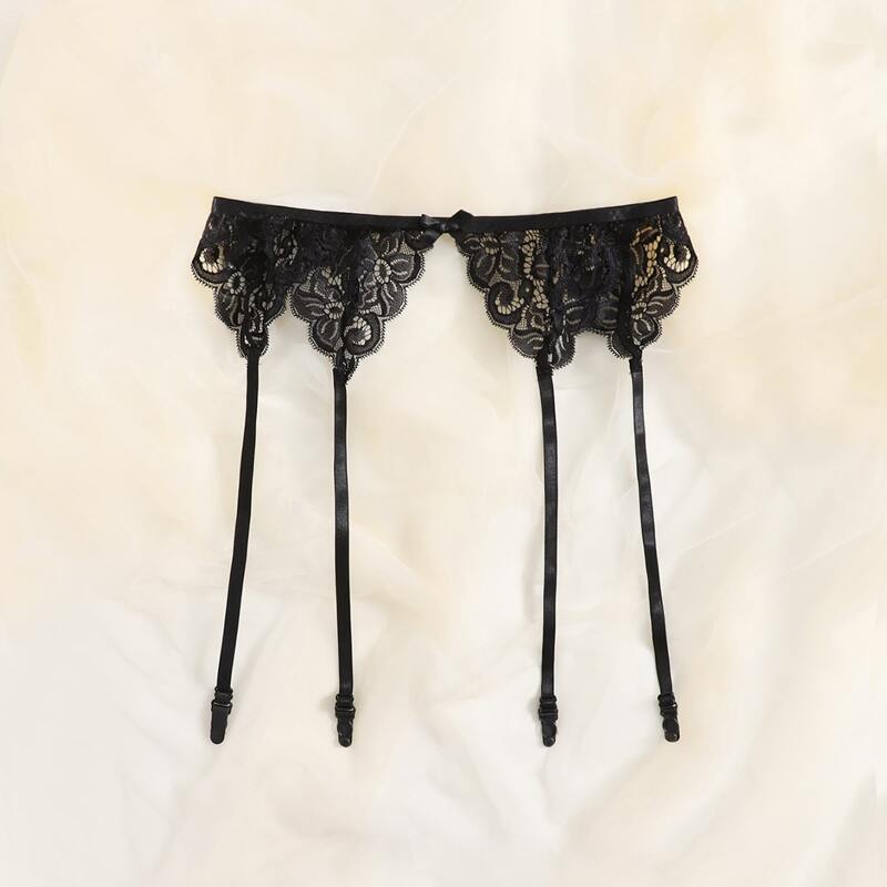

Bow Decor Floral Lace Garter, Black