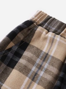 SHEIN Girls Ribbed Knit Crop Cami Top & Plaid Pants - Multicolor - View 3