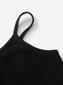 SHEIN Girls Ribbed Knit Crop Cami Top & Plaid Pants - Multicolor - View 4