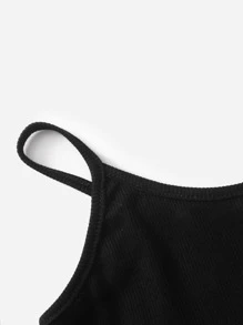 SHEIN Girls Ribbed Knit Crop Cami Top & Plaid Pants - Multicolor - View 5