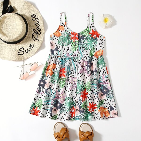 

Girls Tropical & Dalmatian Print Button Front Cami Dress, Multicolor