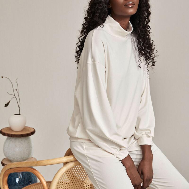 

Drop Shoulder Stand Neck Sweatshirt, Beige