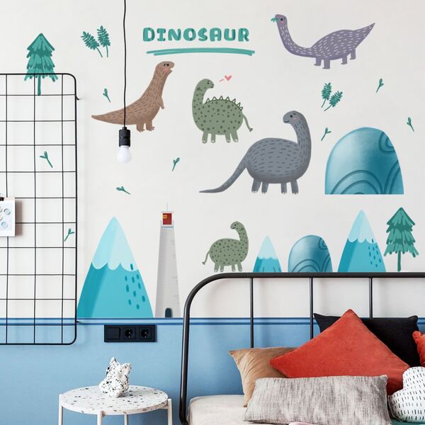 

2sheets Cartoon Dinosaur Print Wall Sticker, Multicolor