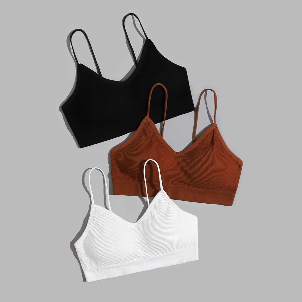 

3paack Solid Rib Bralette, Multicolor