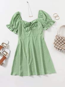Dreamara Plus Polka Dot Flounce Sleeve Dress - Mint Green - View 1
