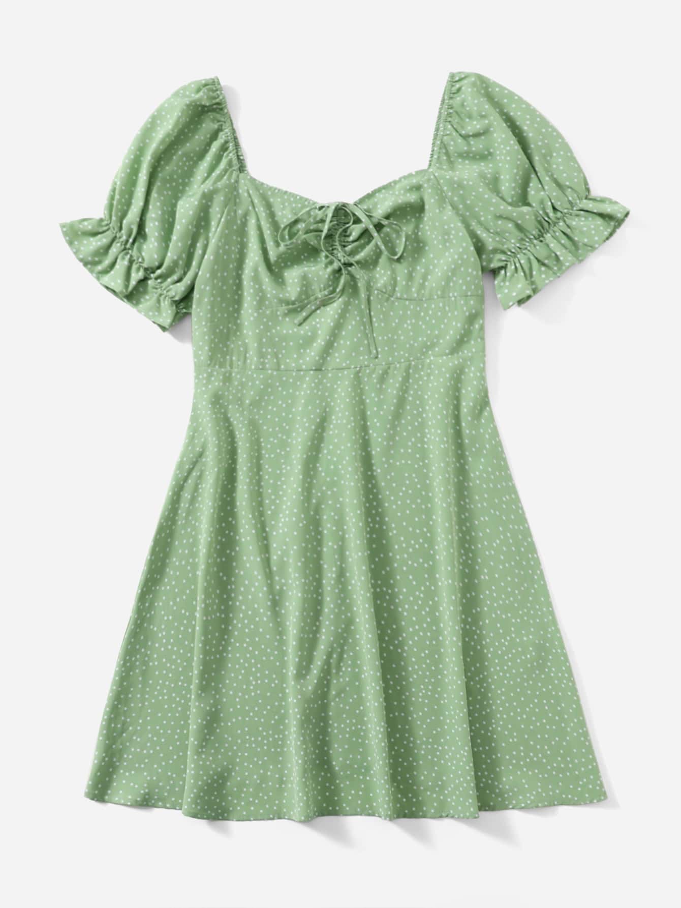 Dreamara Plus Polka Dot Flounce Sleeve Dress - Mint Green - View 3