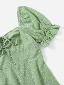 Dreamara Plus Polka Dot Flounce Sleeve Dress - Mint Green - View 4