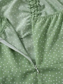 Dreamara Plus Polka Dot Flounce Sleeve Dress - Mint Green - View 5