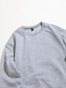 Flirla Plus Solid Drop Shoulder Sweatshirt Graduation,Back To School Outfits,Graduation,Teacher Outfits For Women,Back To School Winter Fall Autumn - Light Grey - View 4