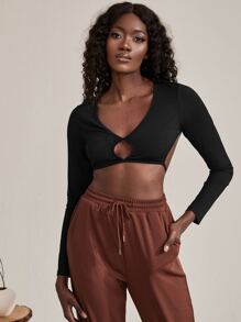 SHEIN Allurite Cut Out Ribbed Knit Crop Tee
