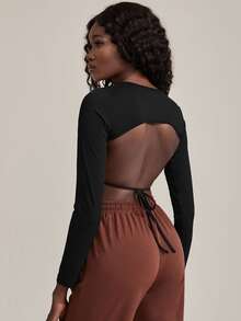 SHEIN Allurite Cut Out Ribbed Knit Crop Tee