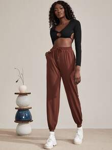 SHEIN Allurite Cut Out Ribbed Knit Crop Tee