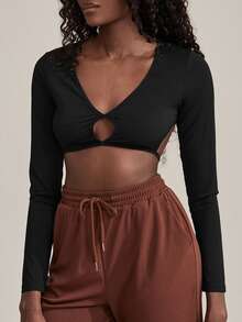 SHEIN Allurite Cut Out Ribbed Knit Crop Tee