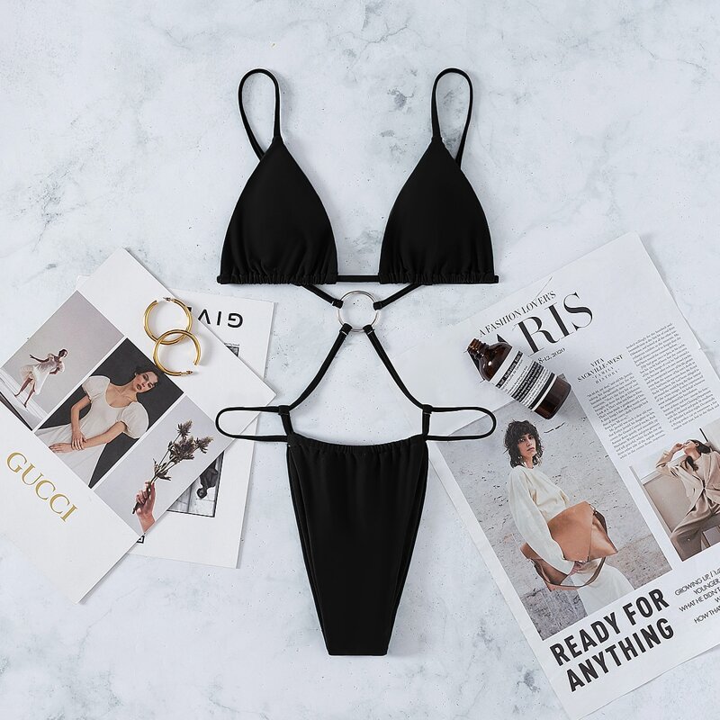 

Cut Out Ring Linked One Piece Swimsuit, Black
