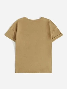 Camiseta unicolor de manga enrollada - Caqui - Ver 2