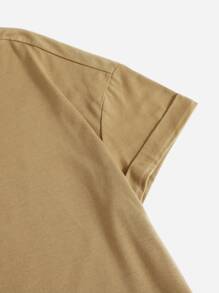 Camiseta unicolor de manga enrollada - Caqui - Ver 4