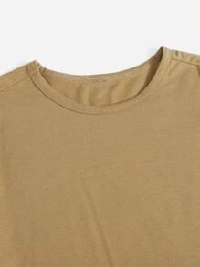 Camiseta unicolor de manga enrollada - Caqui - Ver 5