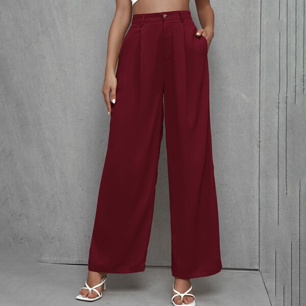 

High Waist Wide Leg Pants, Burgundy