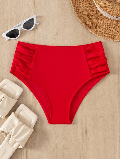 SHEIN Swim Summer Beach Plain Ruched Bikini Panty