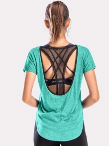 Áo Tees & Tanks Thể thao Lộ Lưng Tương phản ràng buộc Khối Màu - màu xanh lá - Xem 1