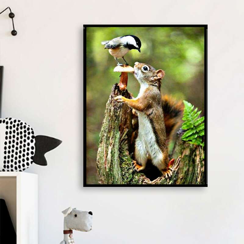 

Squirrel & Bird Print Diamond Painting Without Frame, Multicolor