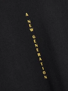 Manfinity Playera De Cuello Alto Imitación Con Gráfico De Letras Para Hombres - Negro - Ver 4