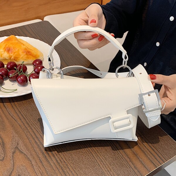 

Buckle Satchel Bag, White