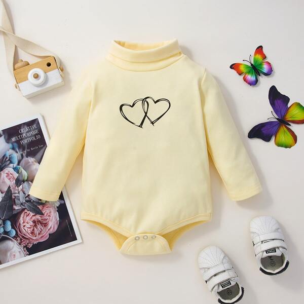 

Baby Girl Heart Print Bodysuit, Beige
