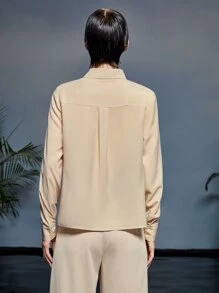 Manon Pradier Solid Cut Out Blouse - Khaki - View 2