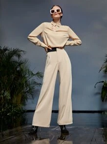 Manon Pradier Solid Cut Out Blouse - Khaki - View 3