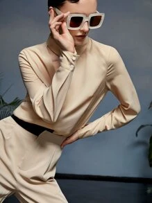 Manon Pradier Solid Cut Out Blouse - Khaki - View 5