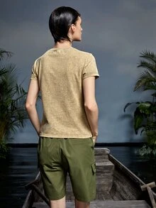 R07 標語圖案T恤 - 卡其色 - 查看 2