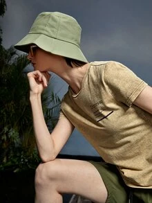 R07 標語圖案T恤 - 卡其色 - 查看 5