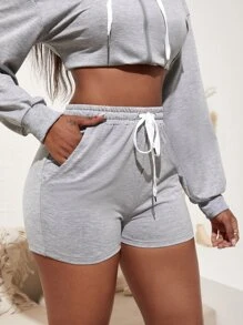 Slaydiva Drawstring Waist Track Shorts - Light Grey - View 4