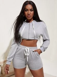 Slaydiva Drawstring Waist Track Shorts - Light Grey - View 5