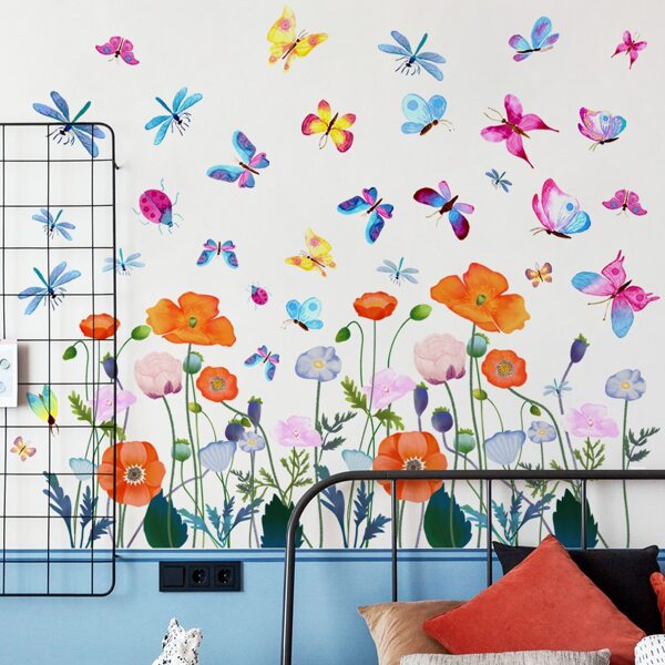 

Flower & Butterfly Print Wall Sticker, Multicolor