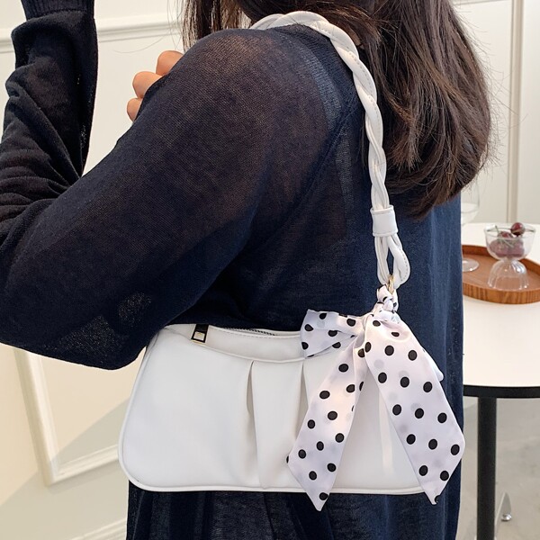 

Bow Decor Ruched Shoulder Bag, White
