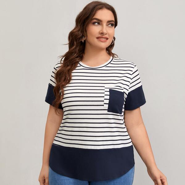 

Plus Striped Pocket Patched Tee, White