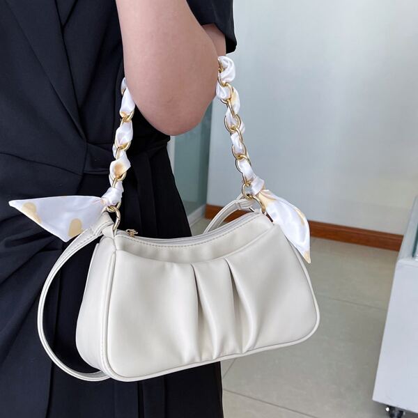 

Scarf Decor Ruched Shoulder Bag, White