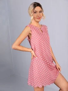 SHEIN Clasi 波卡圓點貝殼邊連衣裙 - 藕粉色 - 查看 3