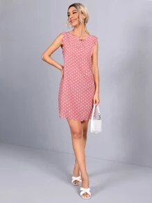 SHEIN Clasi 波卡圓點貝殼邊連衣裙 - 藕粉色 - 查看 4