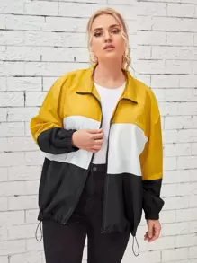 áo khoác kích thước lớn Dây kéo Khối Màu Lá thư Giải trí - Nhiều màu - Xem 1