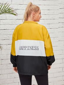 áo khoác kích thước lớn Dây kéo Khối Màu Lá thư Giải trí - Nhiều màu - Xem 2