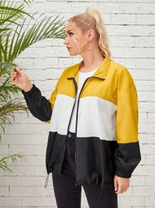 áo khoác kích thước lớn Dây kéo Khối Màu Lá thư Giải trí - Nhiều màu - Xem 3