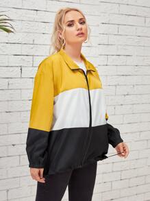 áo khoác kích thước lớn Dây kéo Khối Màu Lá thư Giải trí - Nhiều màu - Xem 4